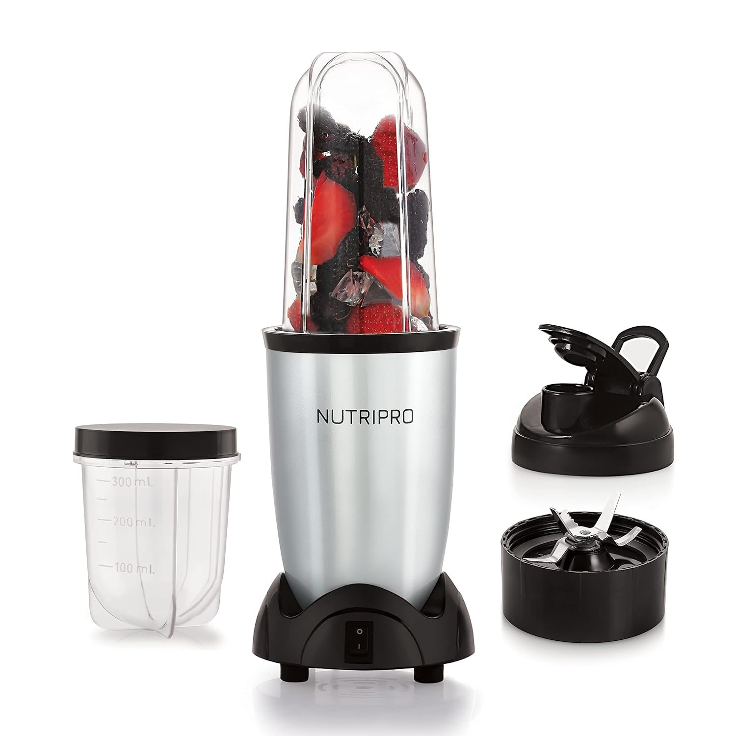 NutriPro Juicer Mixer Grinder - Smoothie Maker - 500 Watts (2 Jars & 1 Blade, Silver) - 2 Year Warranty